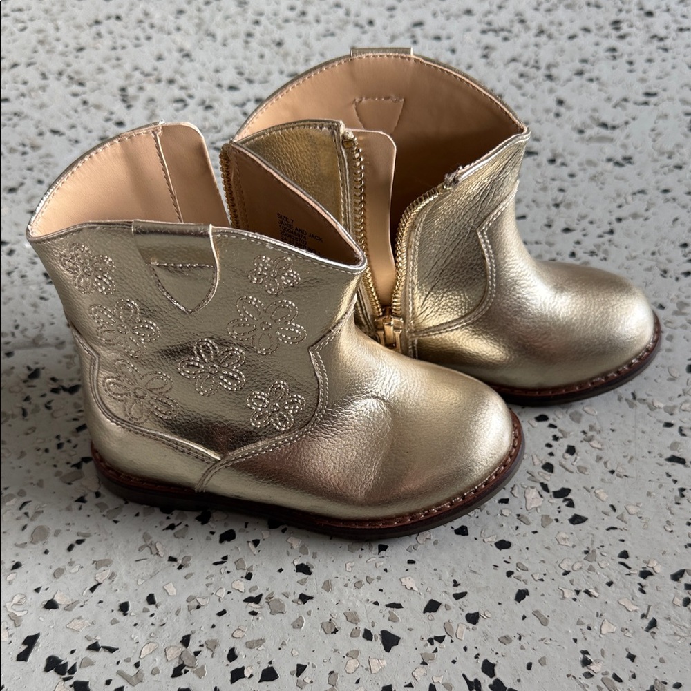 Janie and Jack Metallic Gold Flower-Embroidered Toddler Cowboy Boots